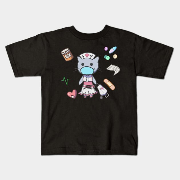 Nurse cat with hospital inspired items Kids T-Shirt by  dwotea